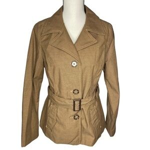 Merona Trench Jacket Water Repellent Brown Short Coat with Belt Size M